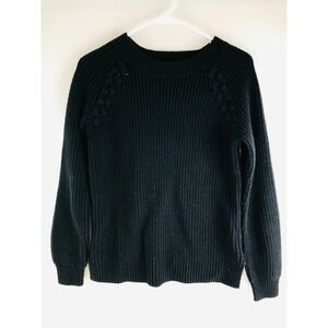 SO Sweater Women's Size Large Black Knit Pullover Ribbed Boatneck Long Sleeve
